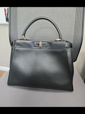 Fendi Peekaboo Regular Black Leather Bag Gold Hardware Velvet Interior